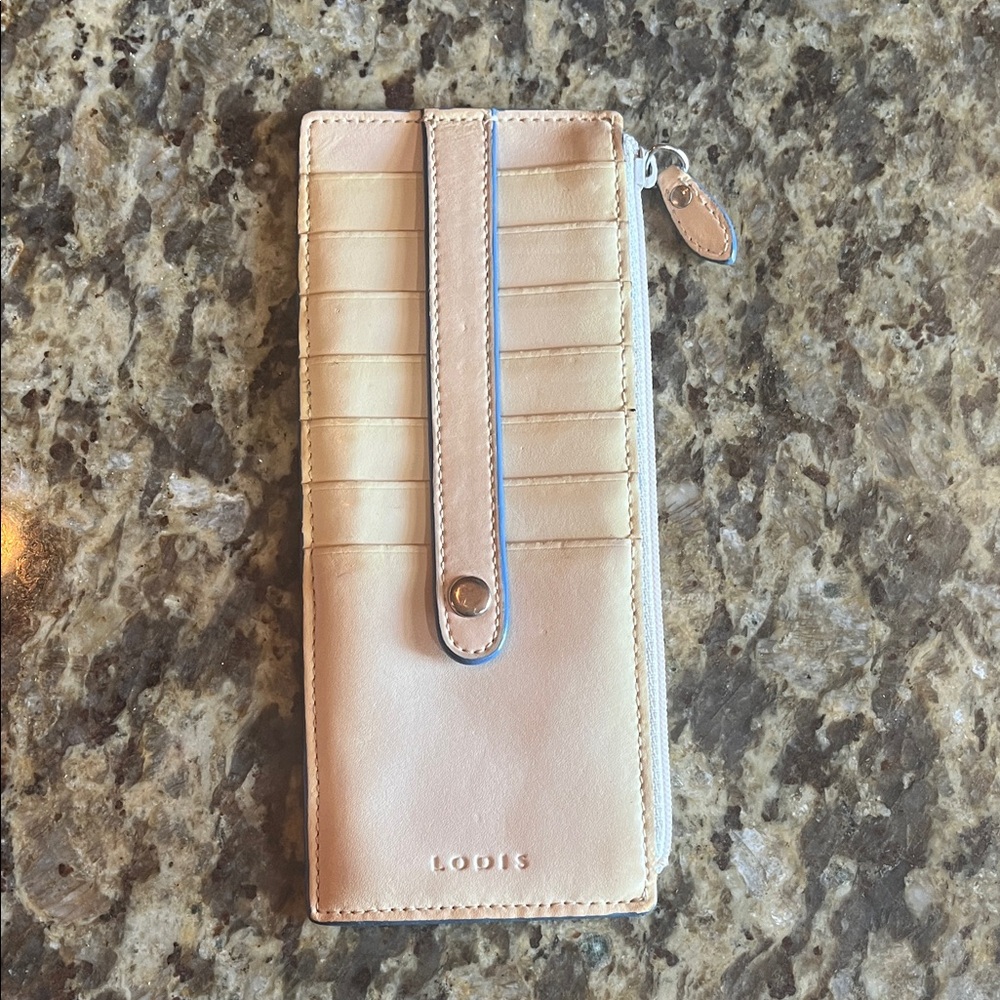 Lodis Cream Leather Slim Card Holder Wallet